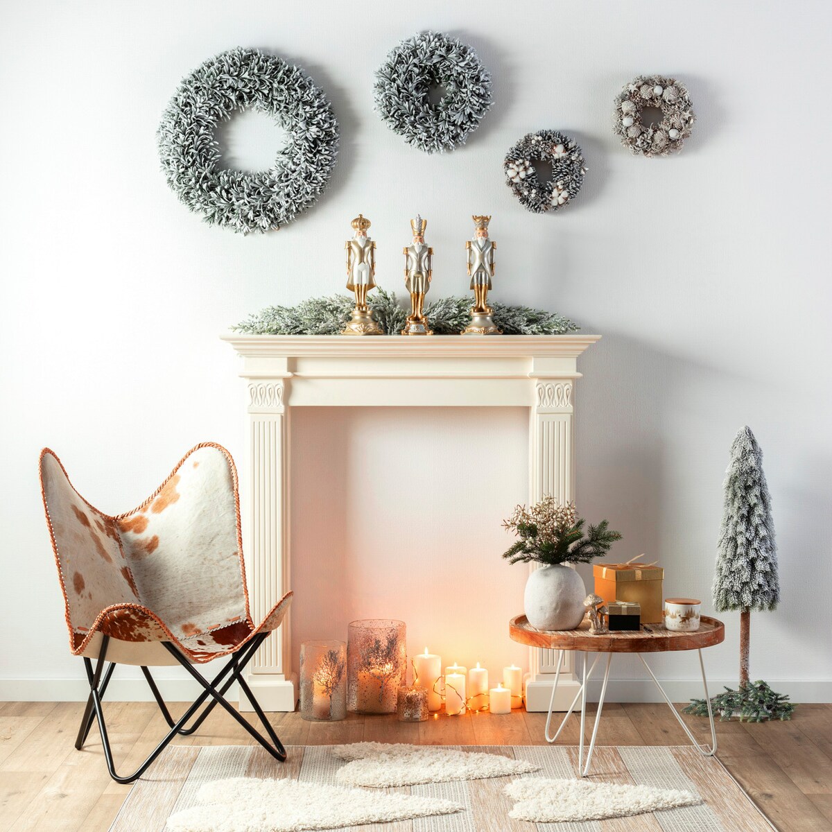 Figurka Dziadek do orzechów 42cm silver gold boże narodzenie, święta, świąteczne, biały-srebrny-złoty, 15 x 15 x 42 cm