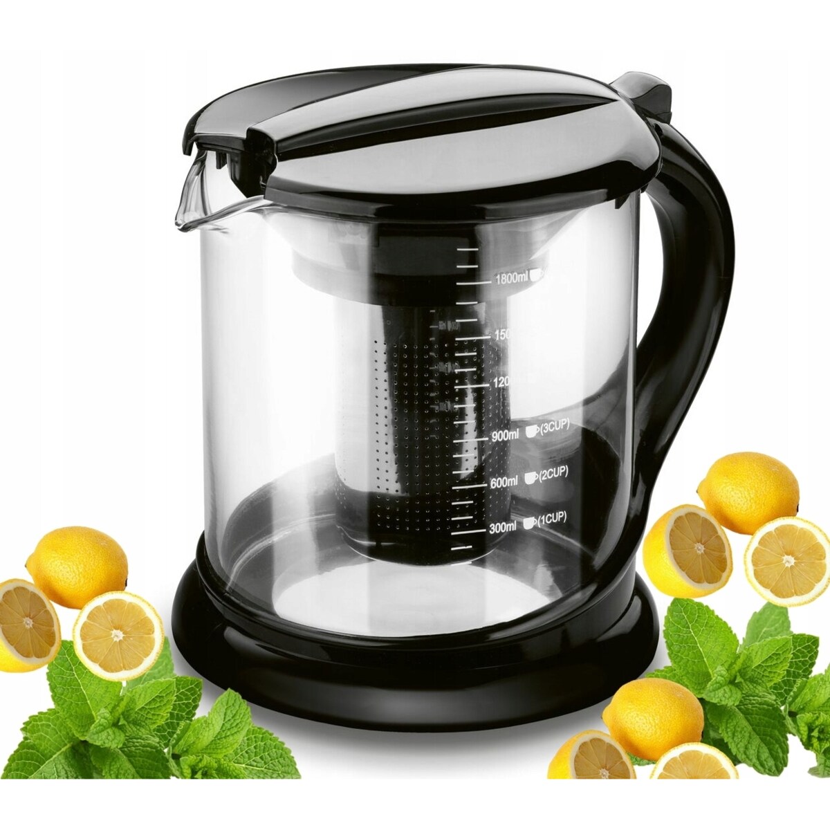 DZBANEK SZKLANY Z ZAPARZACZEM 1,8L na herbatę zioła napoje imbryk czajnik