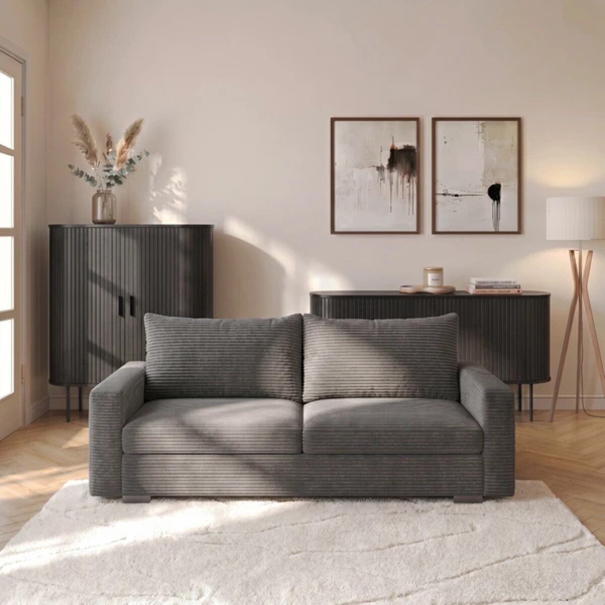 Sofa Rozkładana Kanapa z Funkcją Spania Dwuosobowa Do Salonu Szara DRAVOS