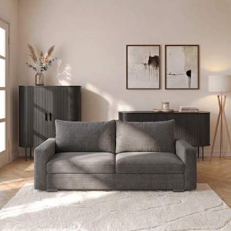 Sofa Rozkładana Kanapa z Funkcją Spania Dwuosobowa Do Salonu Szara DRAVOS