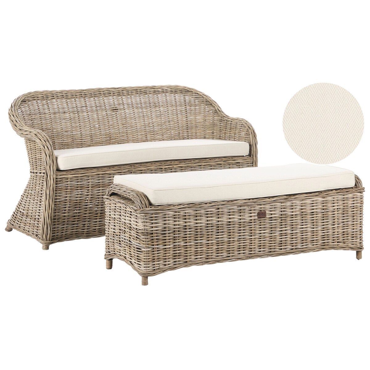 Ławka ogrodowa z poduchą SUSUA 141 cm z otomaną Rattan Naturalny