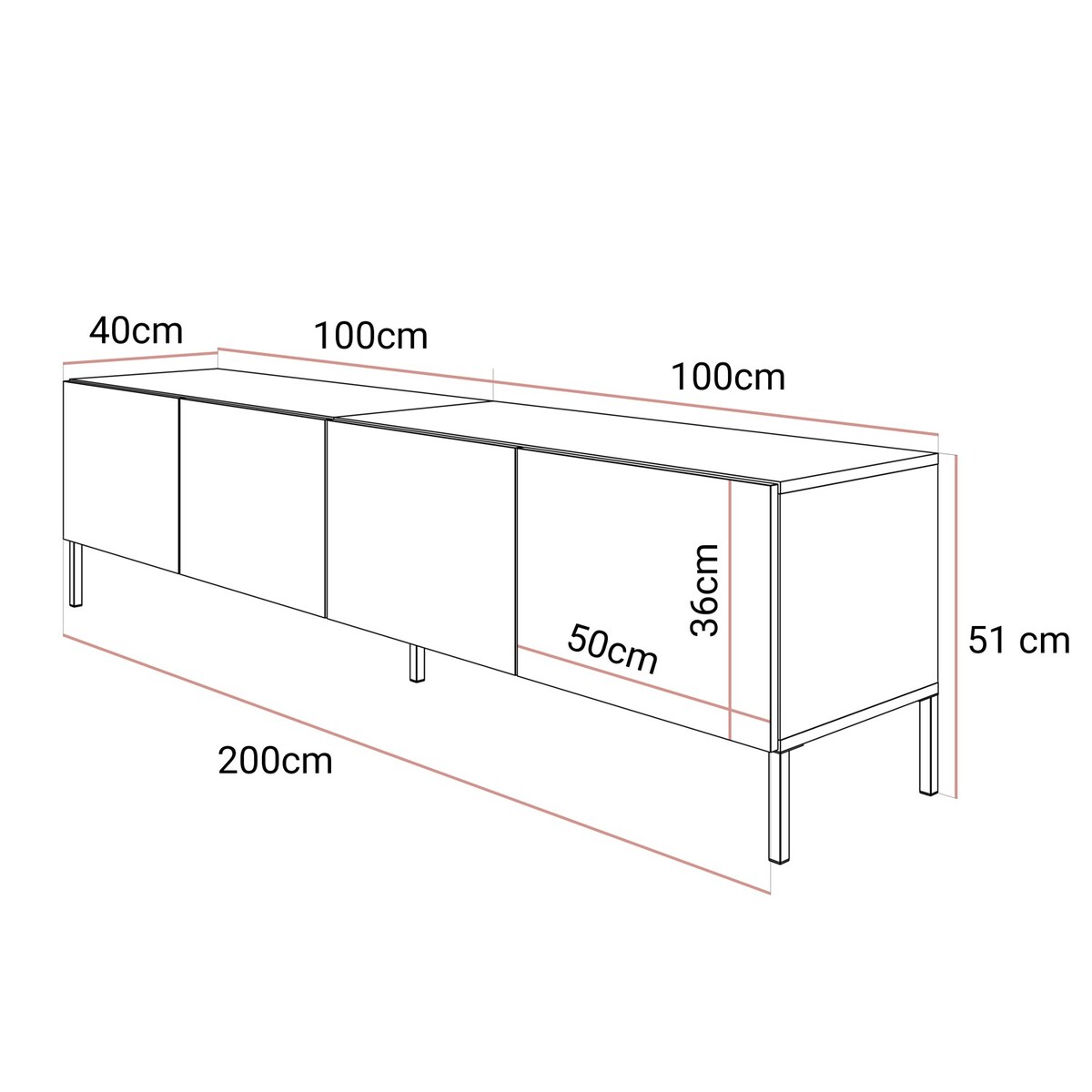 Szafka RTV COLGANTE 200 kaszmir wysoki połysk, oświetlenie LED, nóżki proste kaszmir