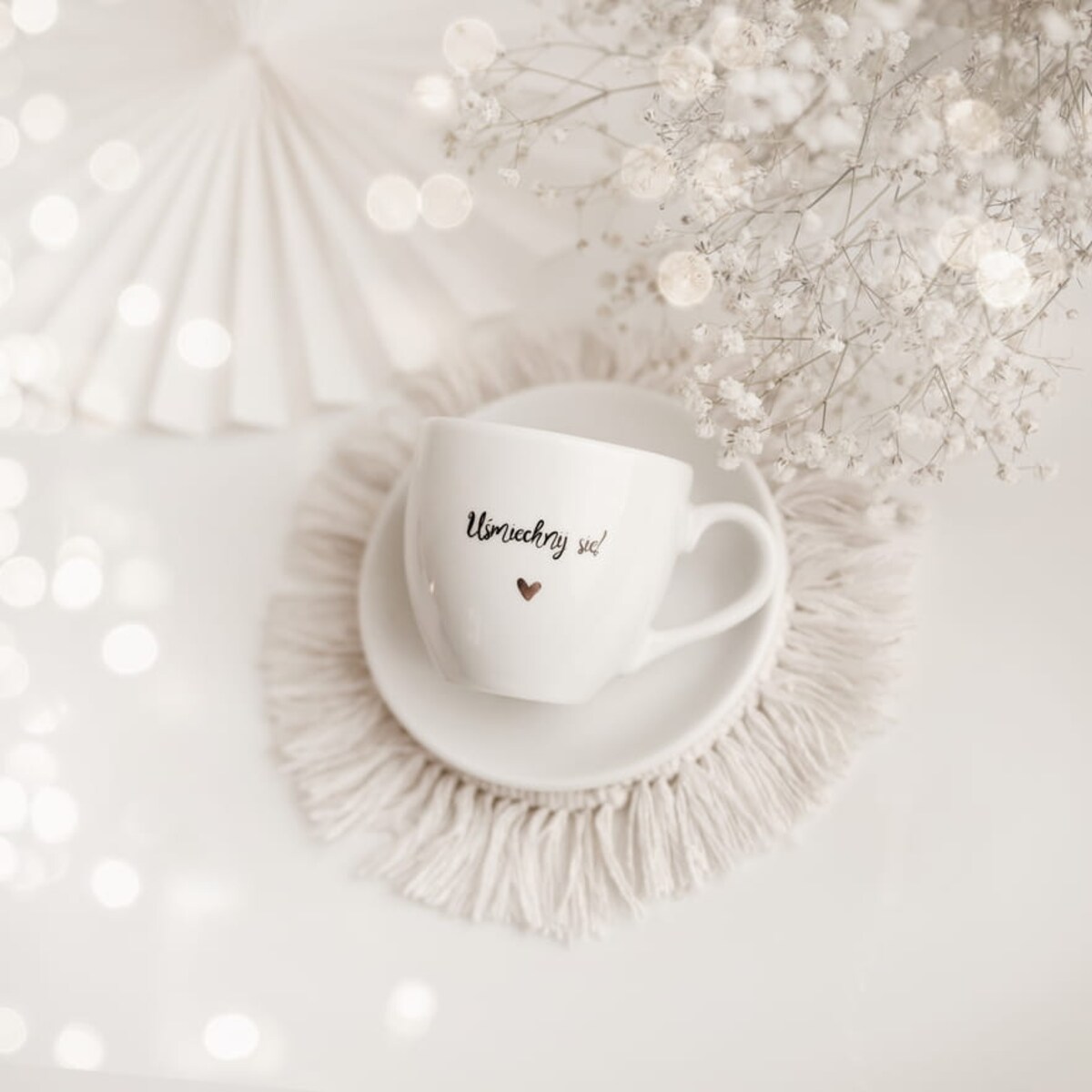 Filiżanka 100 ml espresso ze spodkiem - Uśmiechnij się! ZŁOTE SERCE