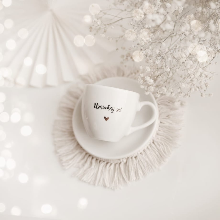 Filiżanka 100 ml espresso ze spodkiem - Uśmiechnij się! ZŁOTE SERCE