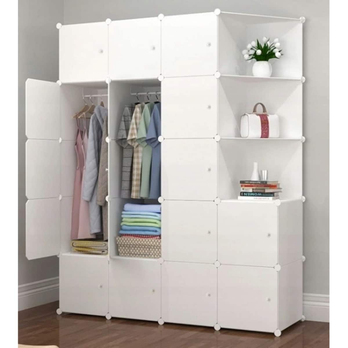 Modułowa Biała Szafa Garderoba Wieszak Na Ubrania Szafka Xxl Półki Drążek