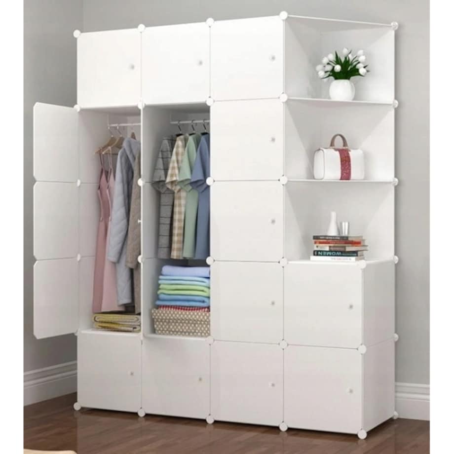 Modułowa Biała Szafa Garderoba Wieszak Na Ubrania Szafka Xxl Półki Drążek