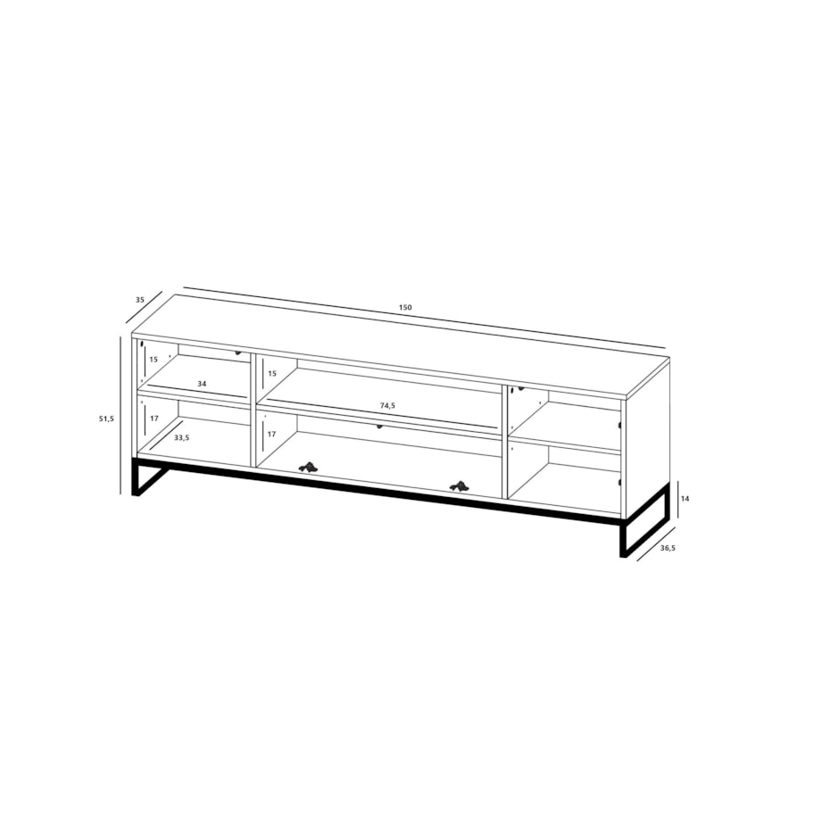 Szafka RTV Loft Biały MAT Komoda RTV Glamour Ryflowane fronty 150 cm Czarna Rama metalowa