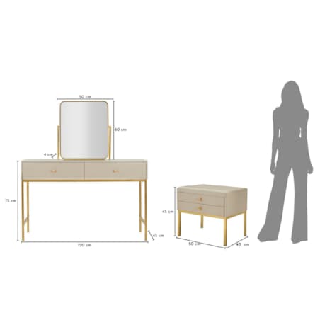 Toaletka Luxury Dressin, zestaw 3 szt., 120 x 45 x 75 cm, konsola do makijażu, wielokolorowy, Mauro Ferretti