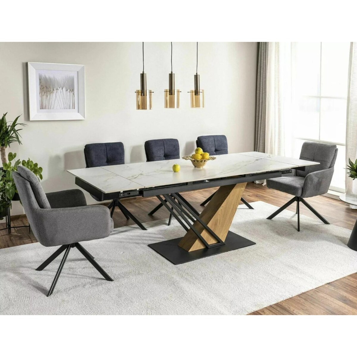 Stół rozkładany GENESIS 180(240)x90 biały marmur/dąb