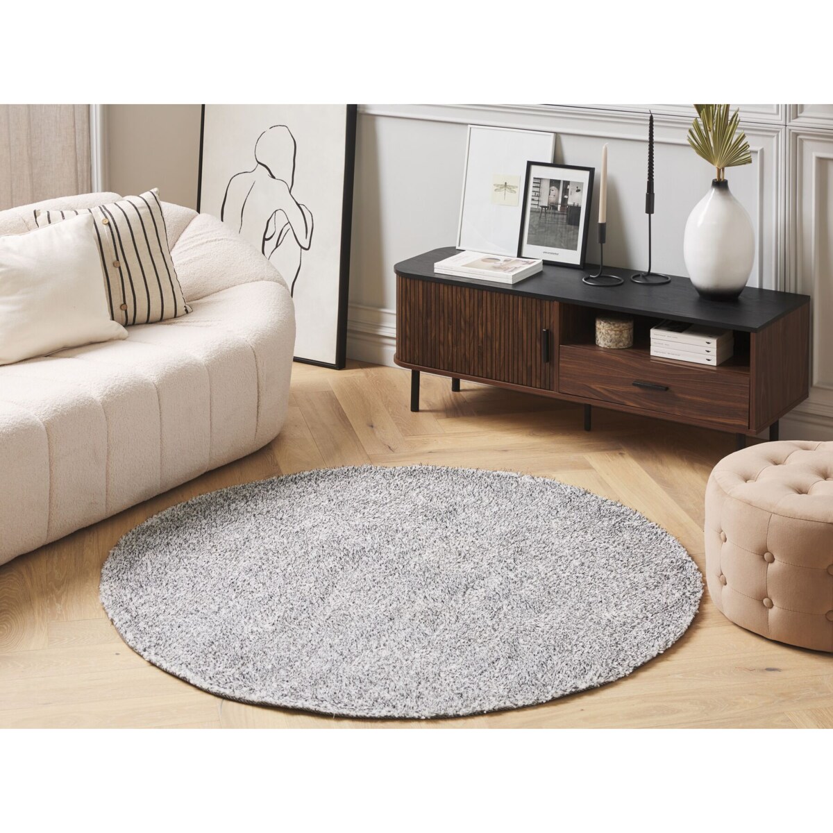 Dywan shaggy okrągły ⌀ 140 cm szary melanż DEMRE