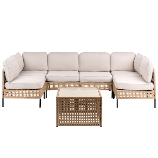 Sofa ogrodowa w kształcie U dla 6 osób OMEGANA Jasnobeżowy Technorattan Modułowy