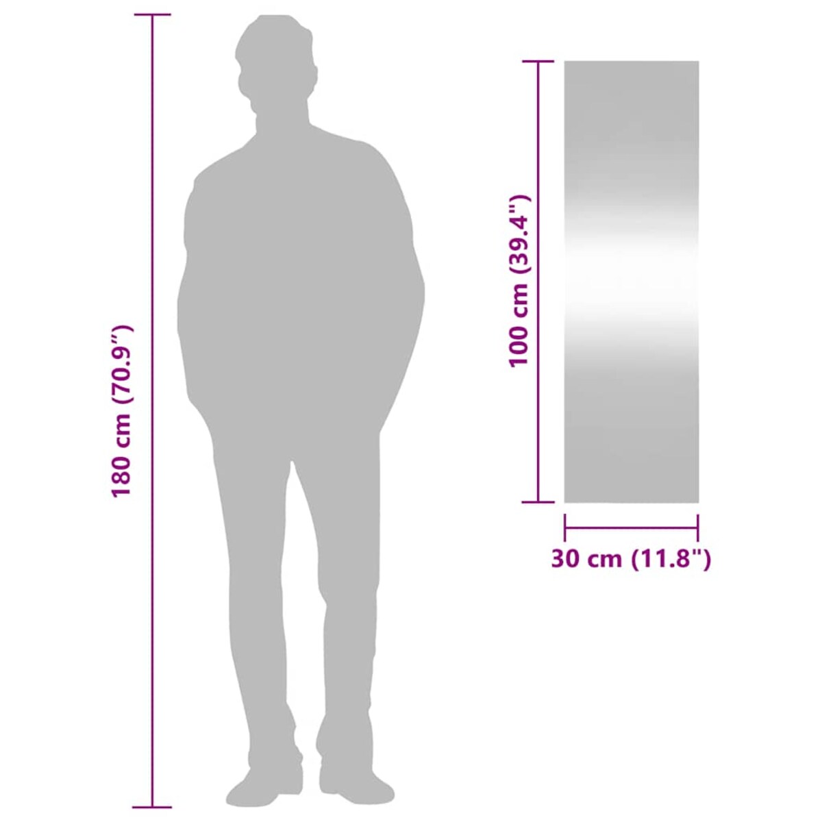 vidaXL Lustro ścienne, 30x100 cm, szklane, prostokątne