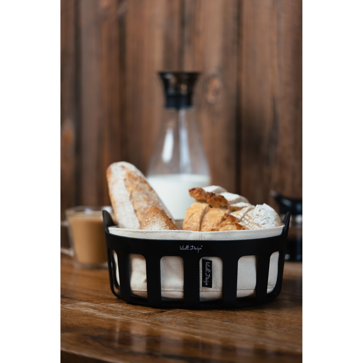 Koszyk na pieczywo z bawełnianym wkładem Livio czarny 29873