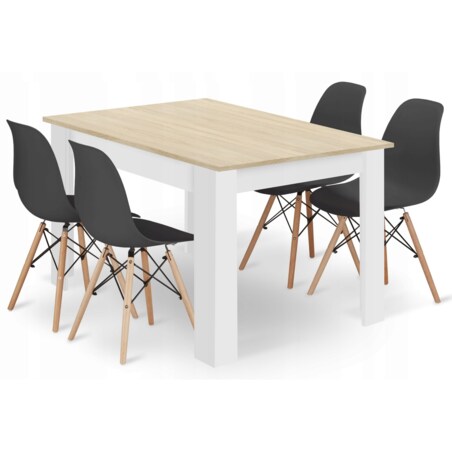 Zestaw Stół Do Jadalni Kuchni Salonu Biura Prostokątny 120X80 Dąb Sonoma + 4 Krzesła Osaka Czarne