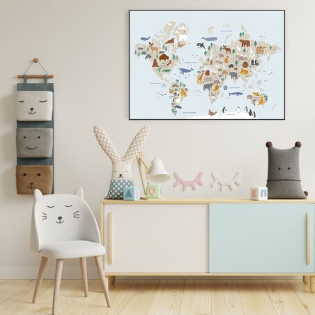 plakat mapa świata zwierzaki 4 50x70 cm