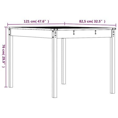 vidaXL Stolik ogrodowy, 121x82,5x76 cm, lite drewno sosnowe