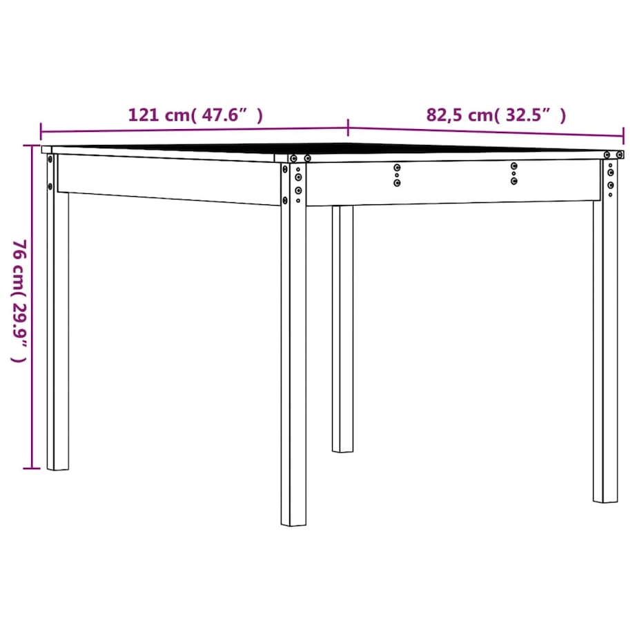 vidaXL Stolik ogrodowy, 121x82,5x76 cm, lite drewno sosnowe