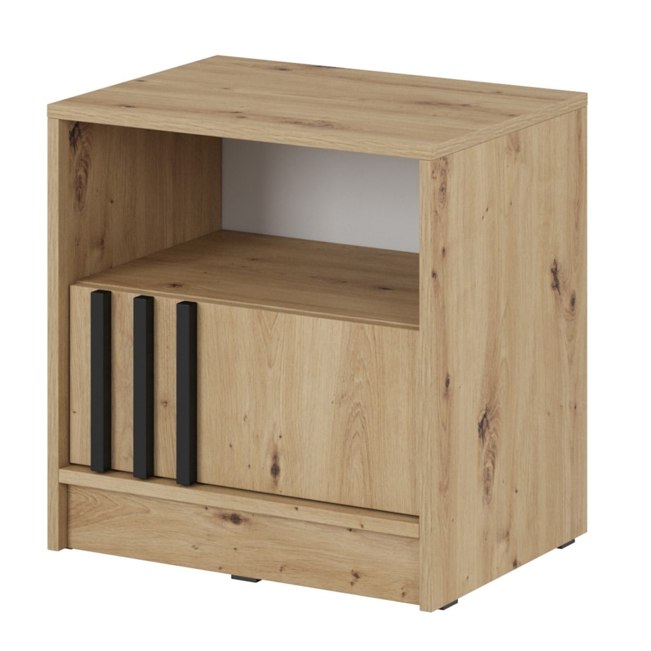 Szafka nocna KELLY z szufladą i półką oraz uchwytem z lameli, Dąb Artisan