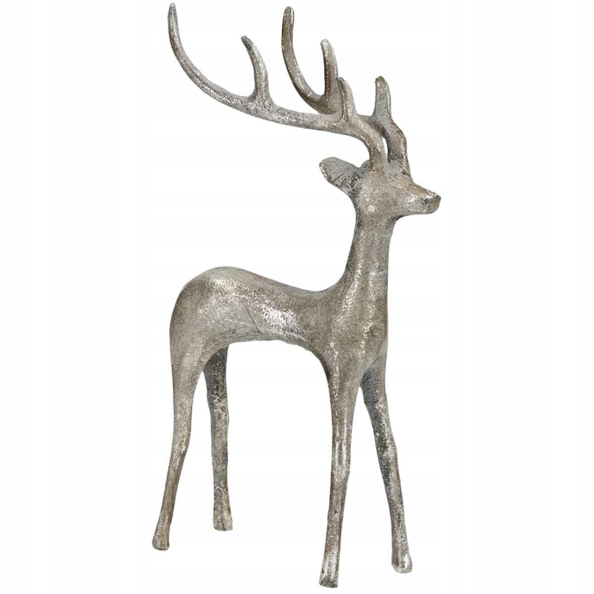 FIGURKA RENIFER JELEŃ SREBRNA 28cm DUŻY OZDOBA ŚWIĄTECZNA BOŻE NARODZENIE