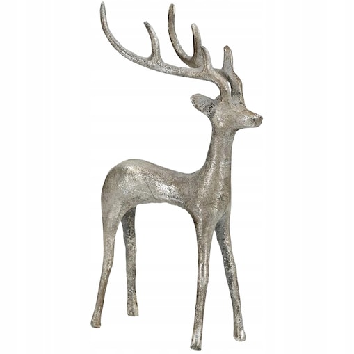 FIGURKA RENIFER JELEŃ SREBRNA 28cm DUŻY OZDOBA ŚWIĄTECZNA BOŻE NARODZENIE