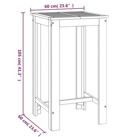 vidaXL Ogrodowy stolik barowy, 60x60x105 cm, lite drewno akacjowe