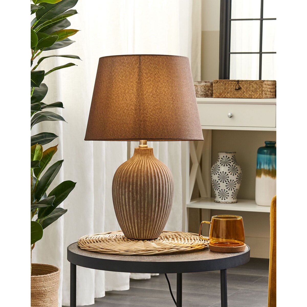 Lampka nocna ceramiczna brązowa FERGUS