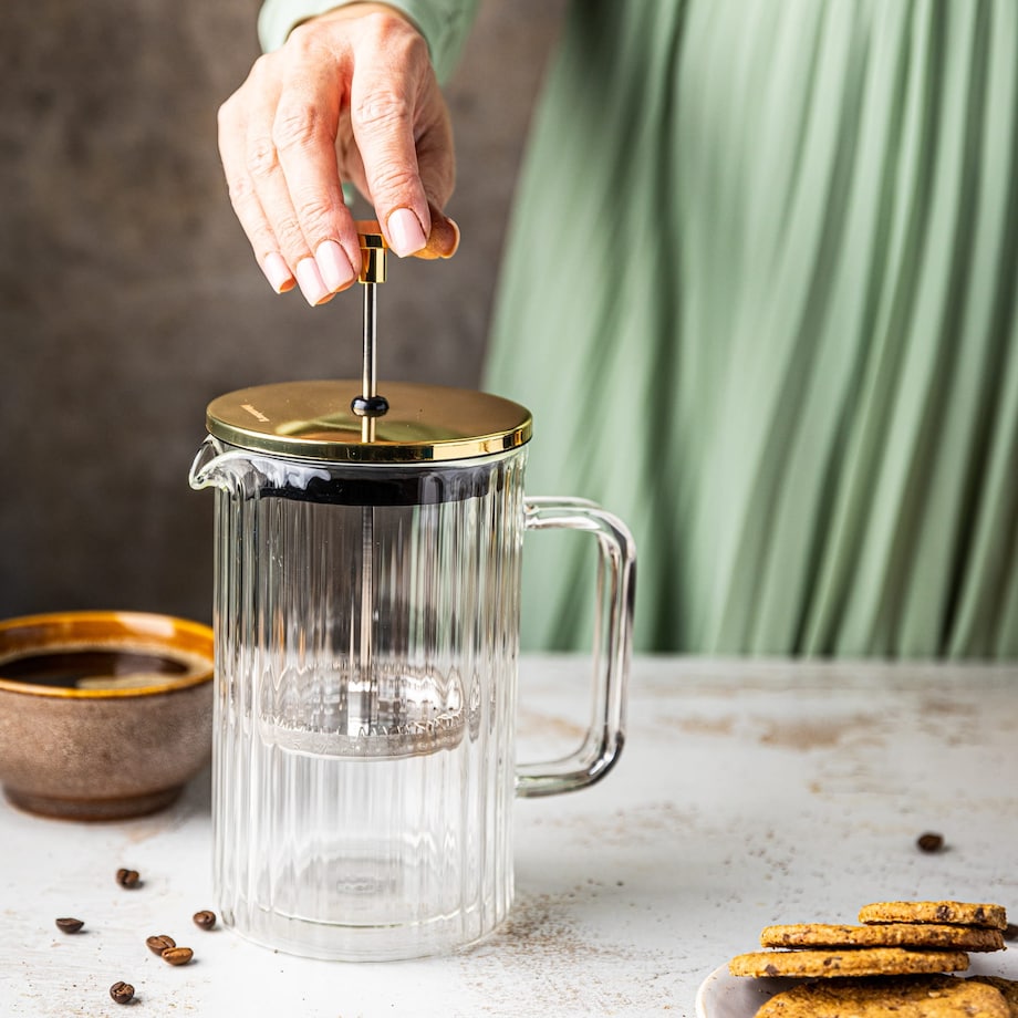 Zaparzacz do kawy herbaty szklany 600ml French Press złoty KLAUSBERG