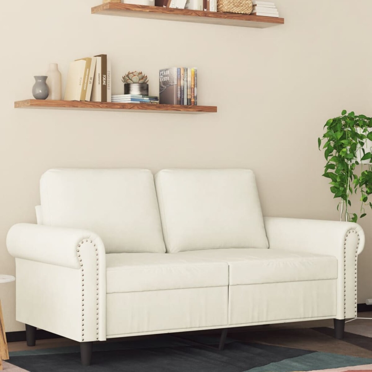 vidaXL Sofa 2-osobowa, kremowy, 120 cm, tapicerowana aksamitem