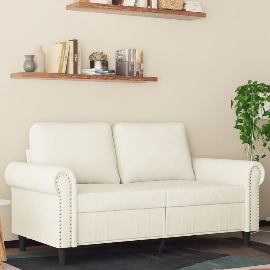 vidaXL Sofa 2-osobowa, kremowy, 120 cm, tapicerowana aksamitem