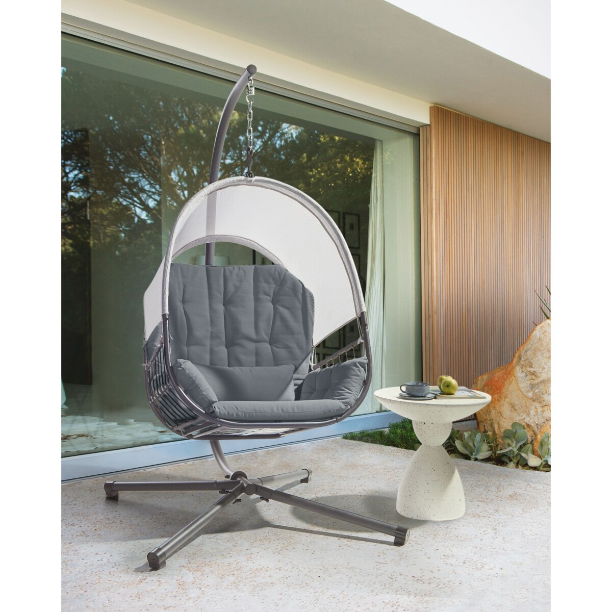 Fotel wiszący ze stojakiem ALVIANO Ciemnoszary