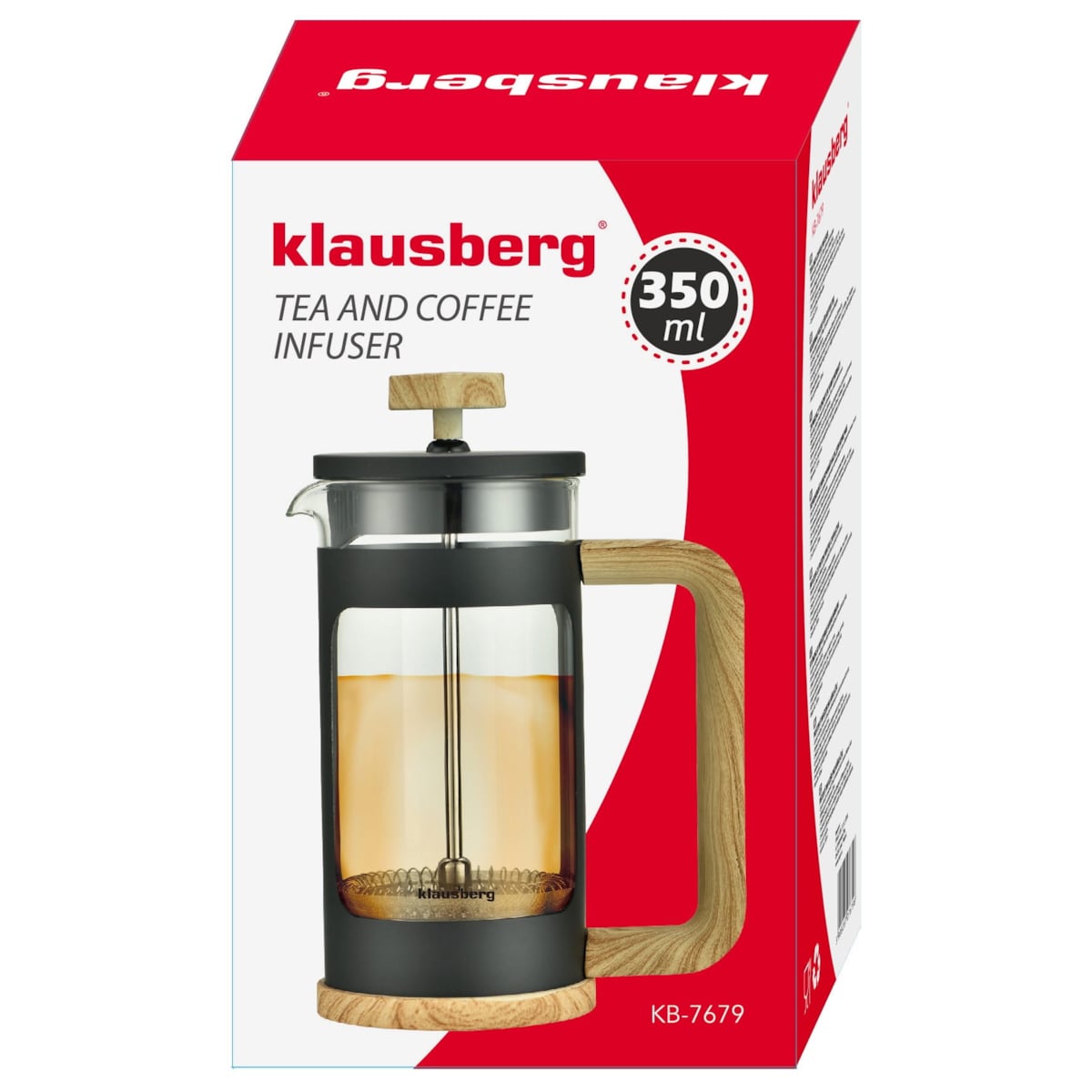 Zaparzacz do kawy herbaty 0.35L French Press drewniany uchwyt KLAUSBERG