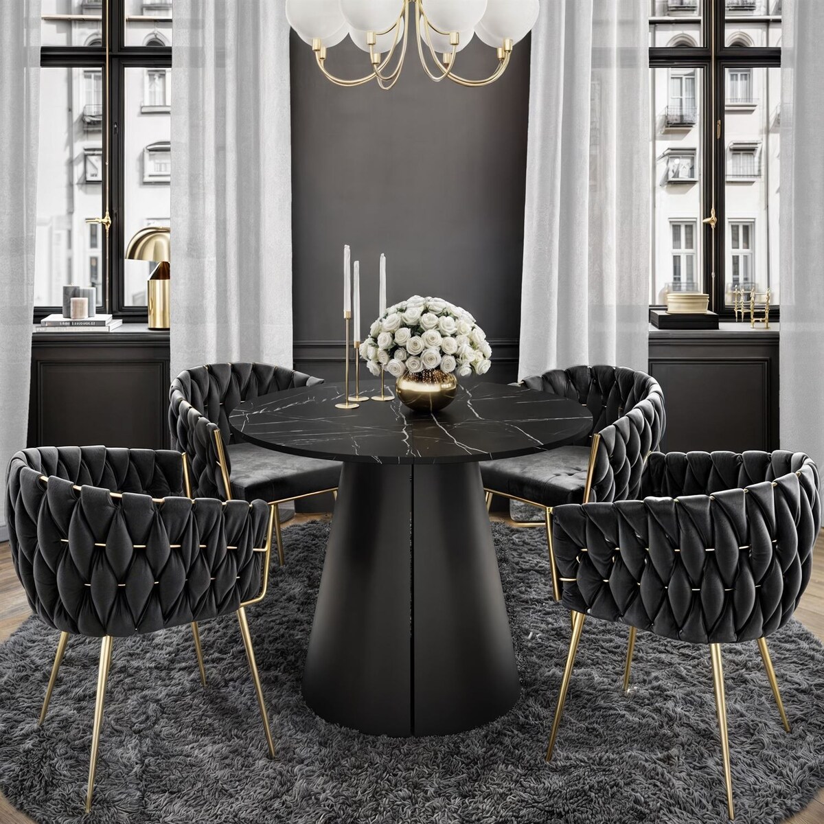 Okrągły stół rozkładany LAVA, średnica 120cm, czarny / Black Pietra Grigia