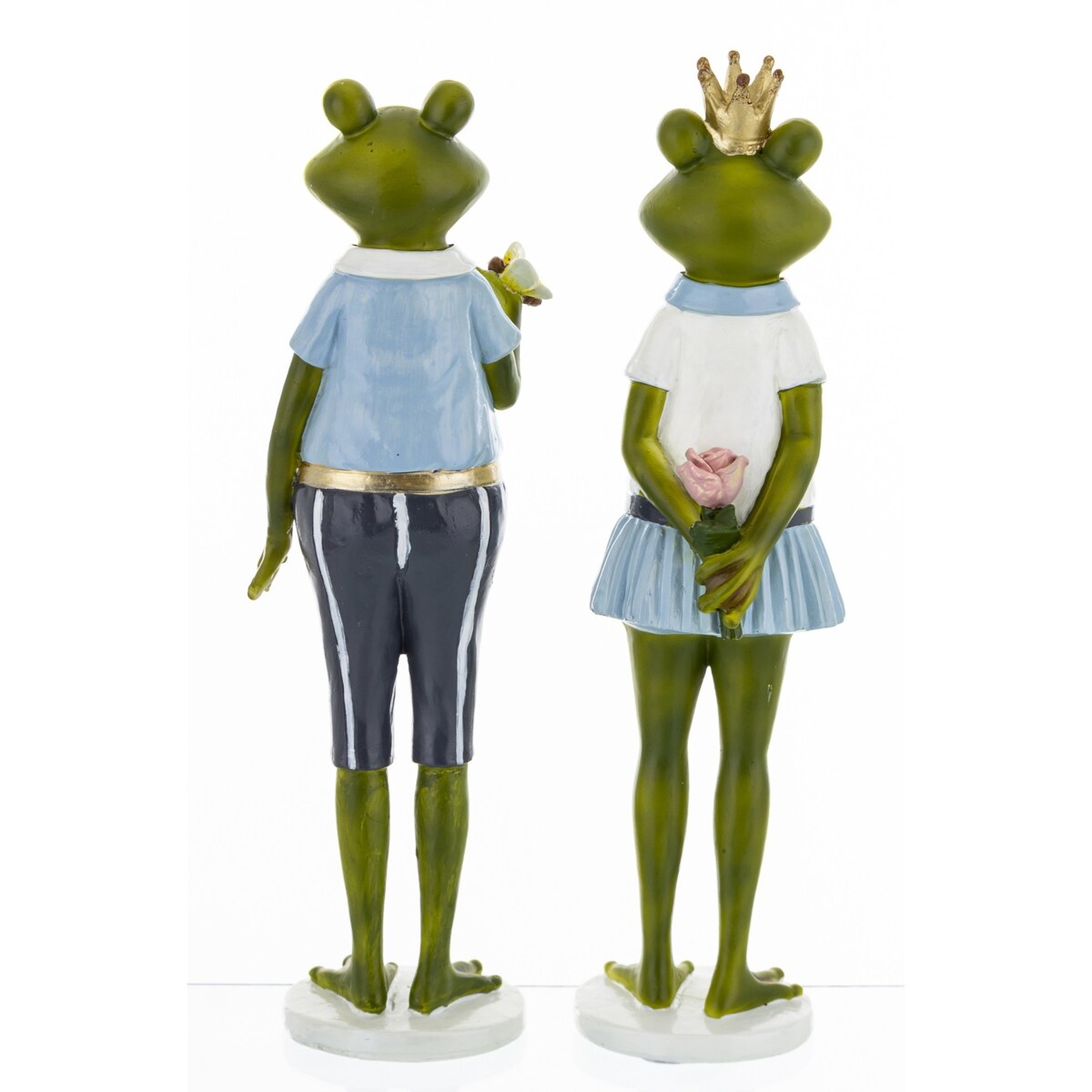 Dekoracja - Królowa żaba z małżonkiem 28x7,5x7 i 27,5x7,5x6 cm niebieska spódniczka