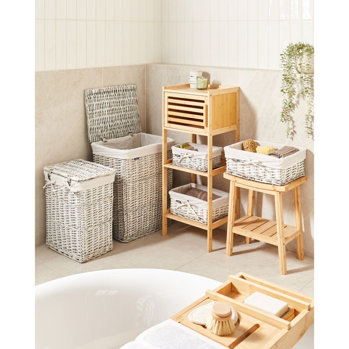 Zestaw 5 koszy wiklinowych szary ELLA