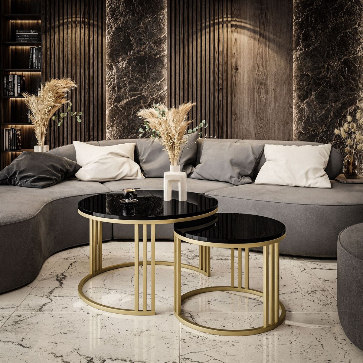 Stolik kawowy 2w1 LORI złoty mat czarny połysk