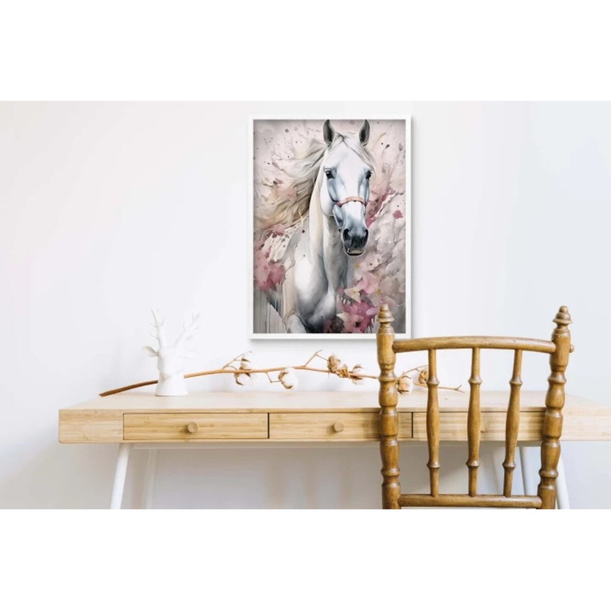 Obraz Plakat Dekoracja w Białej ramie Koń do pokoju dla nastolatki 50x70
