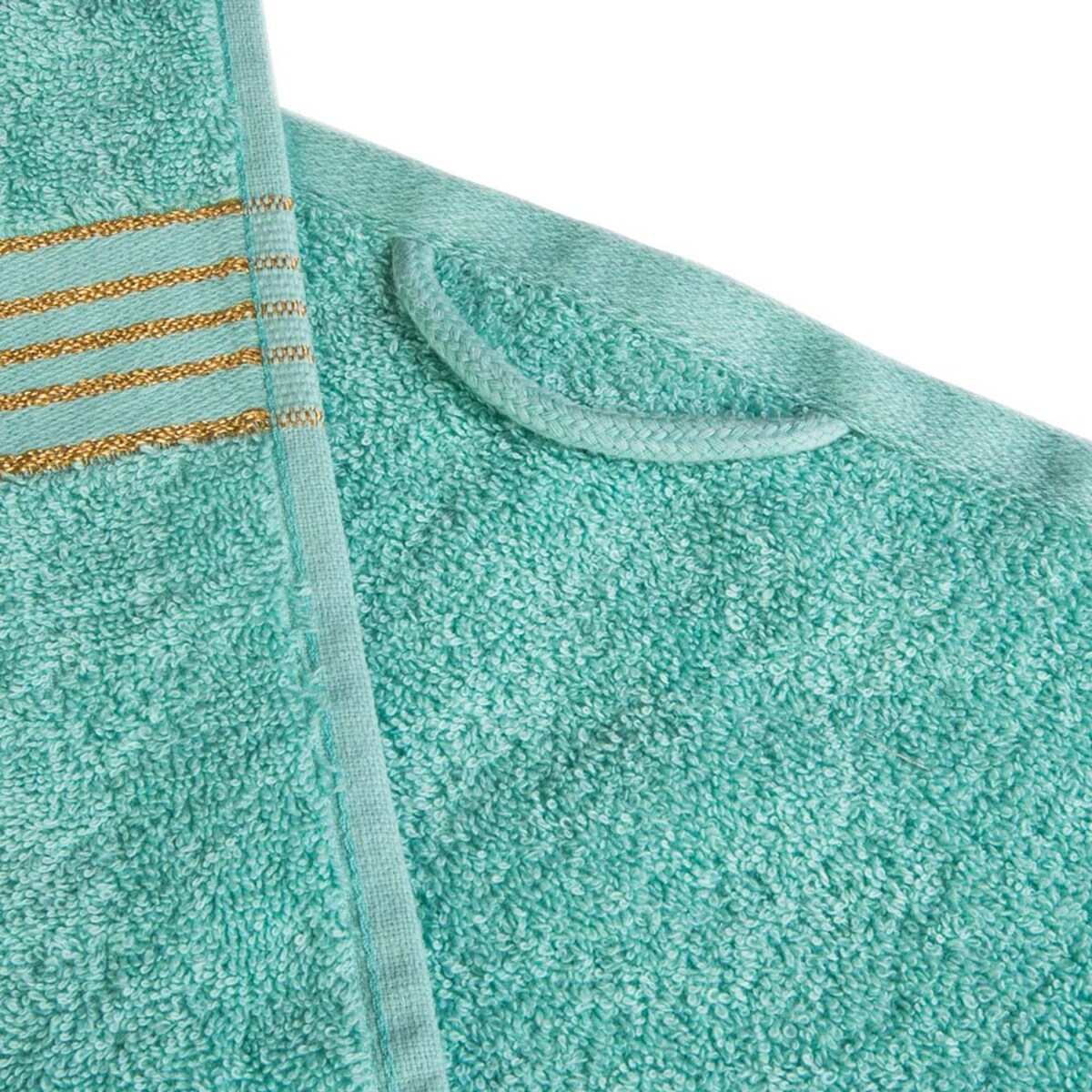 Ręcznik do rąk 30x50 cm bawełniany kolor jasny turkusowy z bordiurą w złote paski 500 g/m2 TIWANO