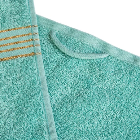 Ręcznik do rąk 30x50 cm bawełniany kolor jasny turkusowy z bordiurą w złote paski 500 g/m2 TIWANO