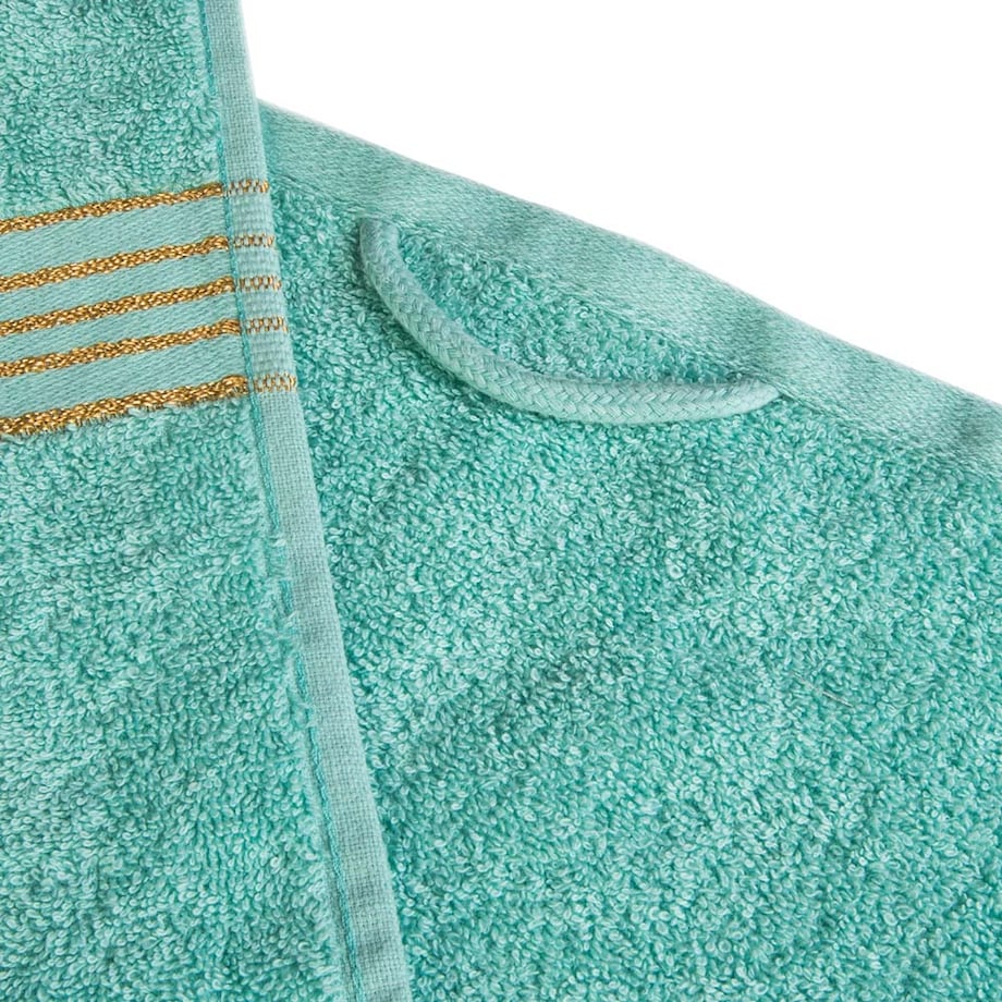 Ręcznik do rąk 30x50 cm bawełniany kolor jasny turkusowy z bordiurą w złote paski 500 g/m2 TIWANO