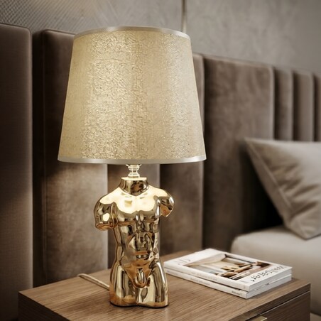 Lampa stołowa Glam Man, kolor złoty, ceramika, żelazo i tkanina, 25 x 25 x 42,5 cm, 1 x E27, max. 40 W, do salonu i sypialni, Mauro Ferretti