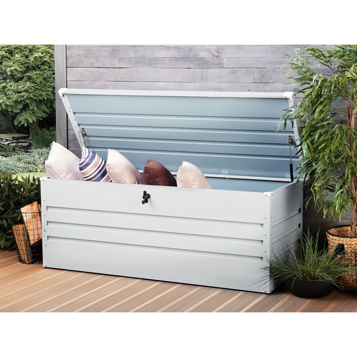 Skrzynia ogrodowa metalowa 600 l jasnoszara CEBROSA