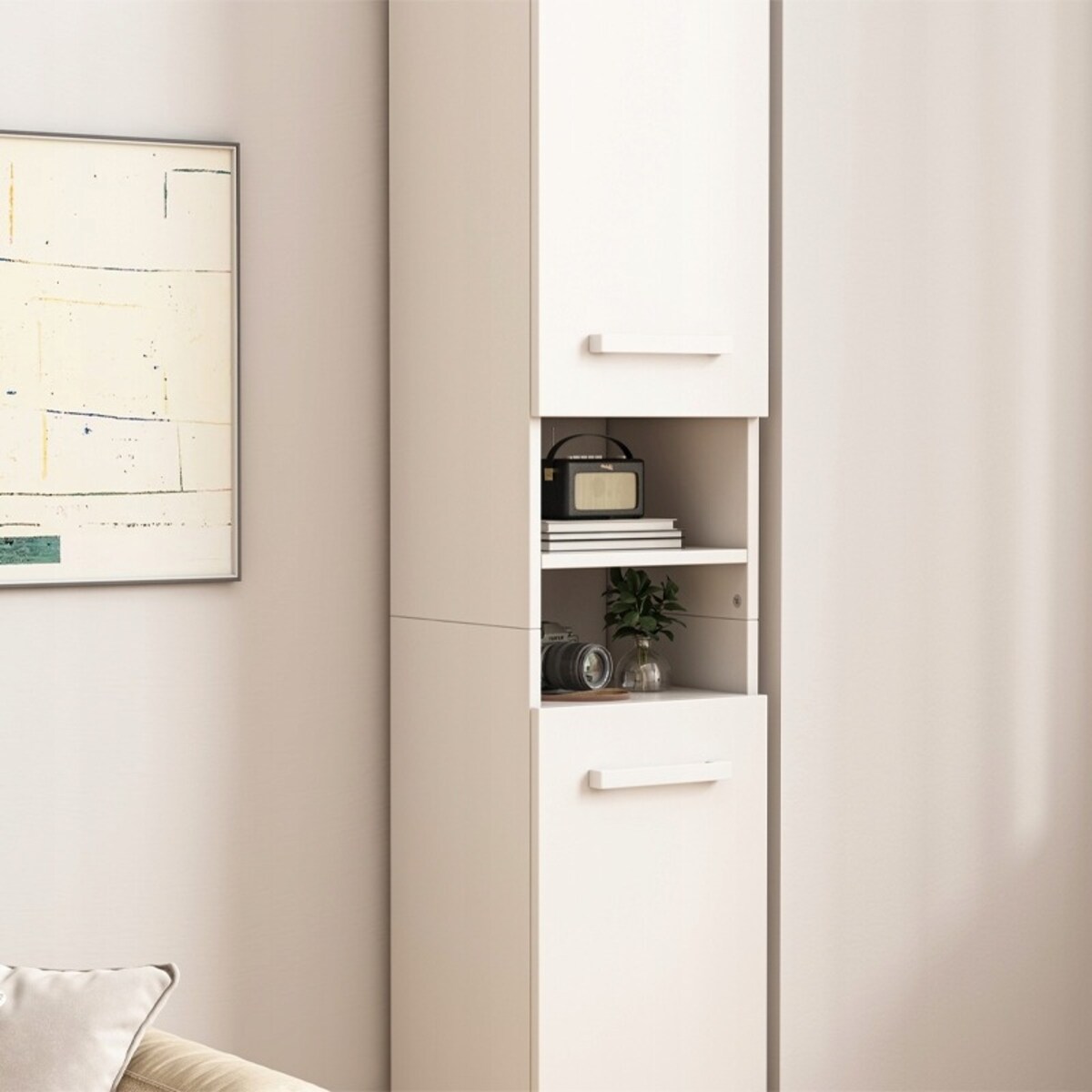 Regał szafka biała nowoczesna stojąca słupek wysoki loft 2 drzwi 180 cm