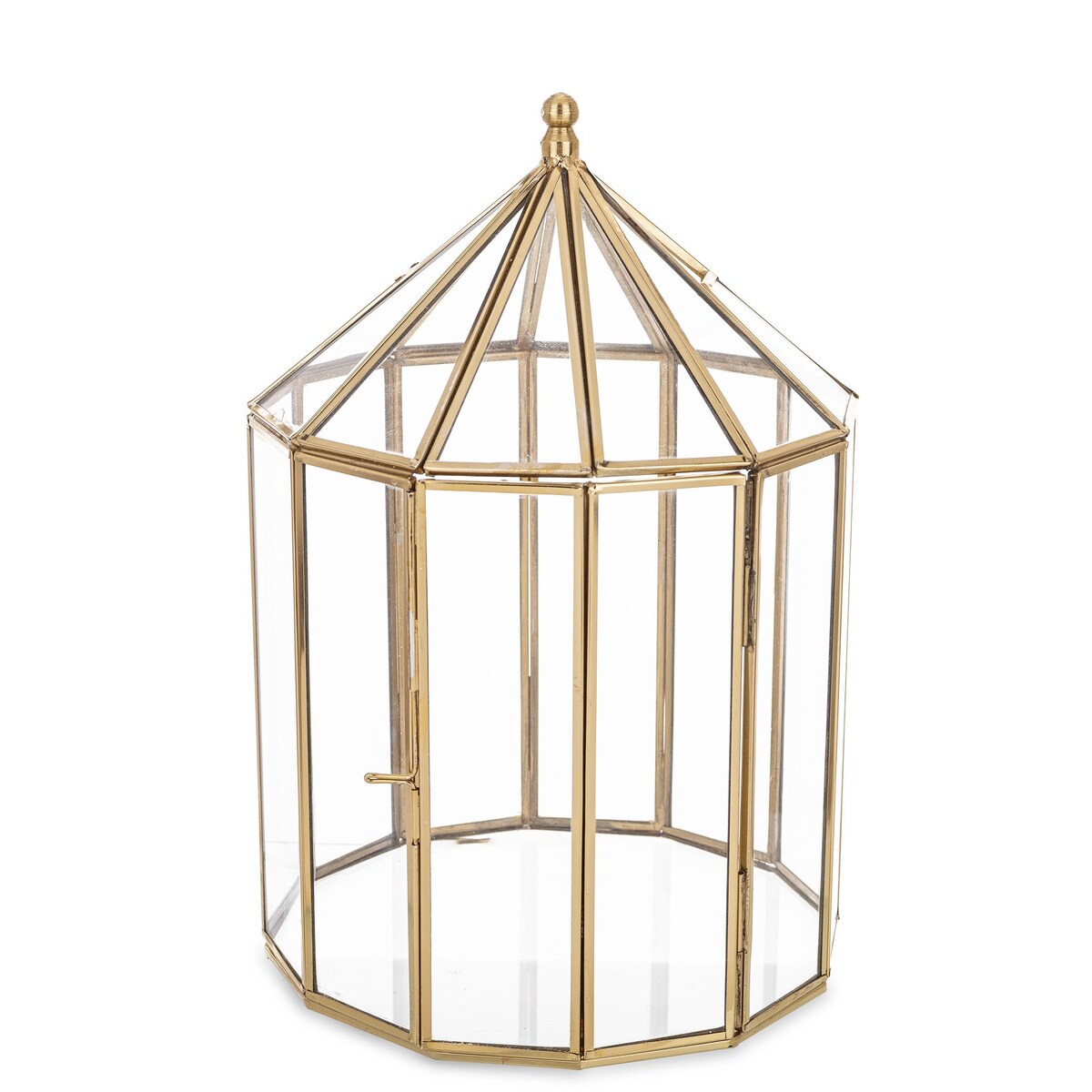 Lampion metalowy złoty ze szkłem 37 cm