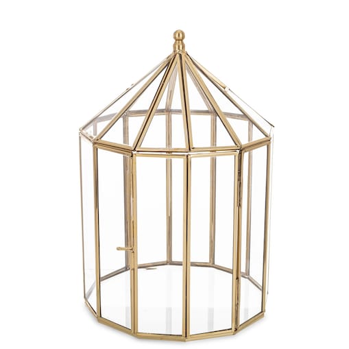 Lampion metalowy złoty ze szkłem 37 cm