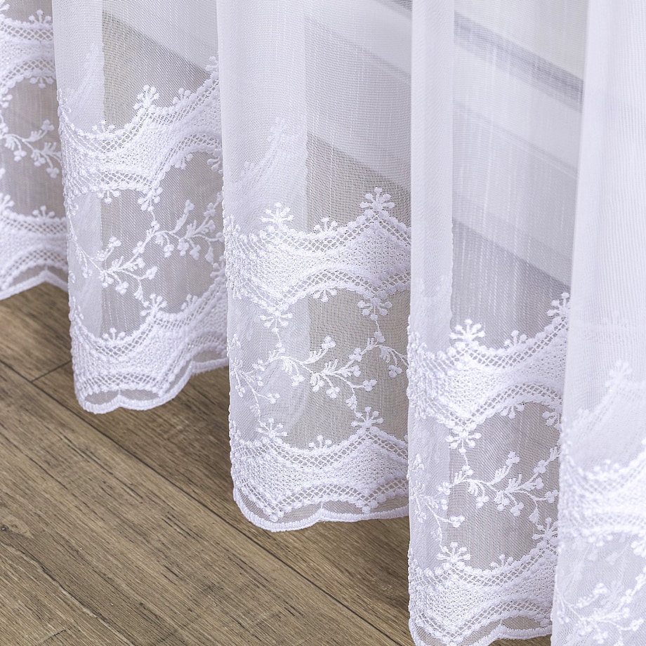 Firana na haczykach flex podwójnych 300x265 biały ze wzorem