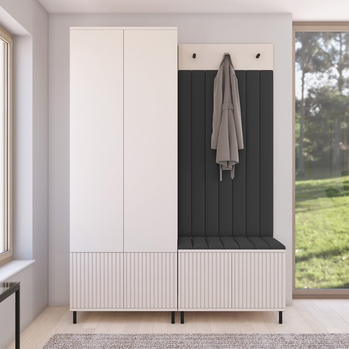 Szafa frezowana z lustrem szafka na buty Ritmo wersja 1 Trinity 19 Cashmere