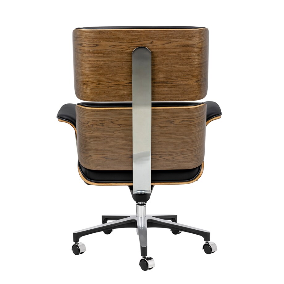 Fotel biurowy LOUNGE BUSINESS czarny - sklejka orzech, skóra naturalna, stal polerowana