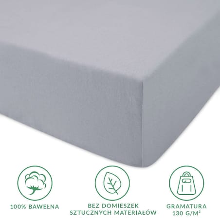 Prześcieradło z bawełny jersey z gumką 120x200 kolor Popiel