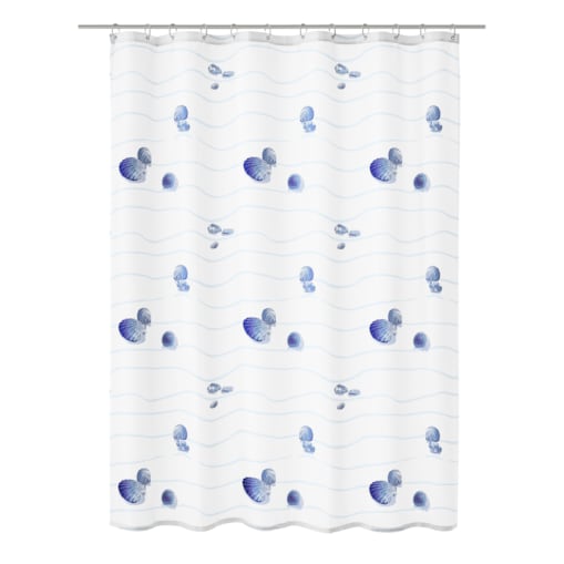Kleine Wolke Miami Tekstylna Zasłona prysznicowa Blue 120x200 cm muszelki