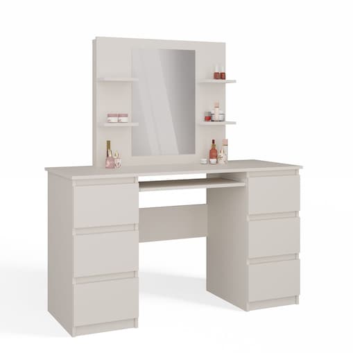 Toaletka Kosmetyczna Z Lustrem Do Makijażu Zestaw MARINA 4P + KUBA Biurko KASZMIR